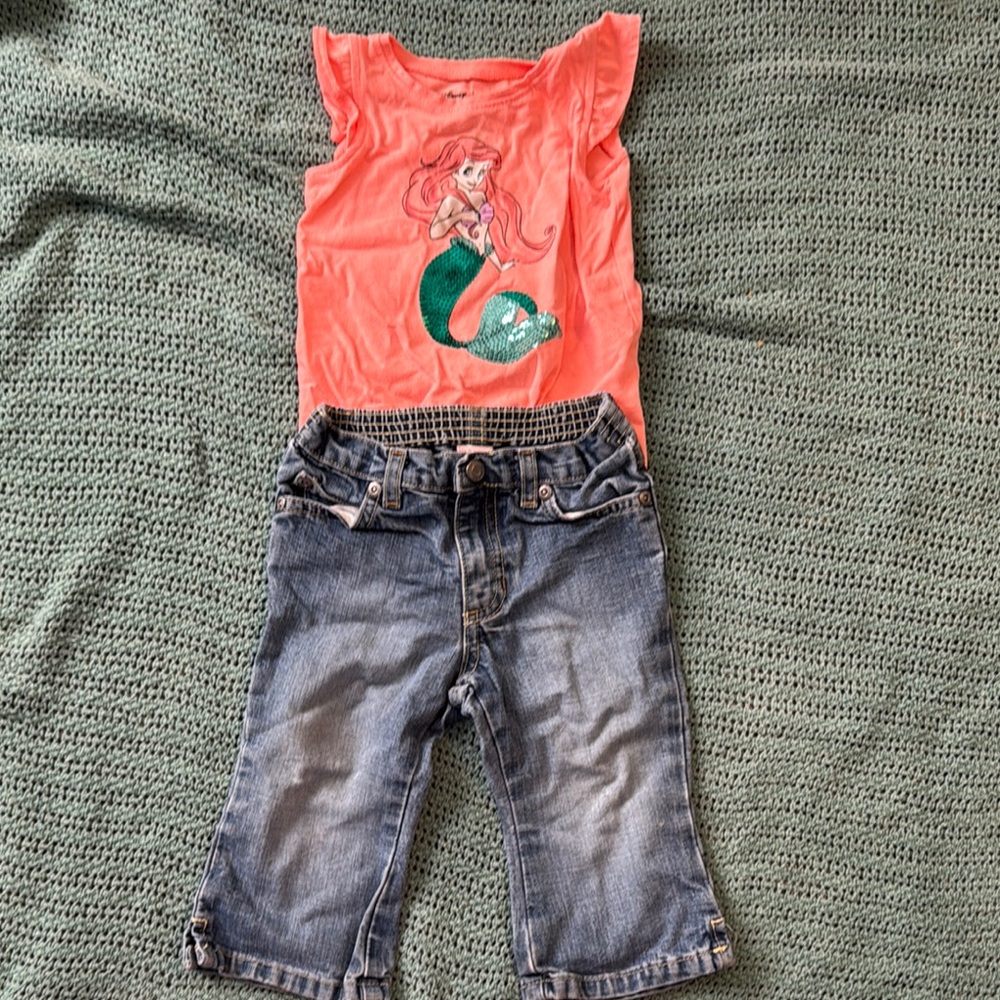 5/$25 12 Month Disney Ariel Coral Top and Denim Jeans Set